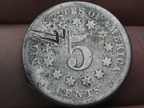1875 Shield Nickel 5 Cent Piece- About Good Details Cover