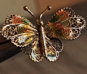 Gorgeous Filigree 800 Silver & Enamels Butterfly Brooch Jewelry 4.22 gr PERFECT - Picture 1 of 7