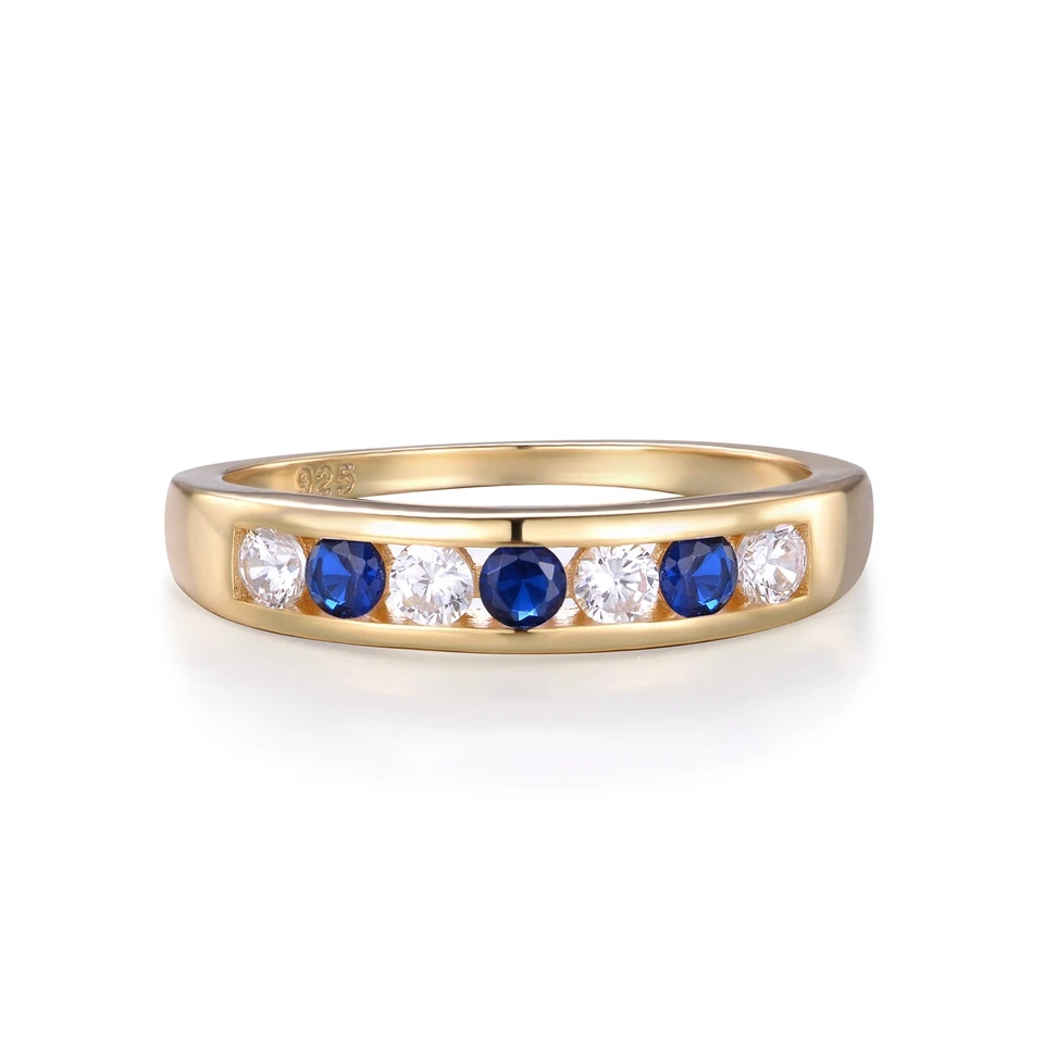 Ladies 9 Carat Gold & Solid  Sterling 925 Silver Blue & White Sapphire Ring Foto 1 de 1
