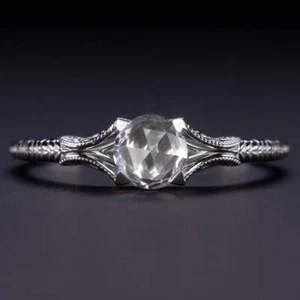 WHITE SAPPHIRE SOLITAIRE RING 14 GOLD ROSE CUT VINTAGE DAINTY ENGAGEMENT PROMISE - Picture 1 of 4