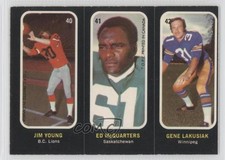 1972 O-Pee-Chee CFL Trio Stickers Gene Lakusiak Jim Young Ed McQuarters
