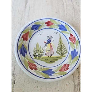 Henriot quimper France 176 mini plate girl flowers blue red vintage decor - Picture 1 of 7