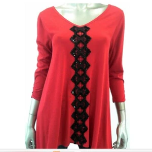 August Silk Women Top Blouse S Red Tunic Embellished Asymmetrical - Picture 1 of 3