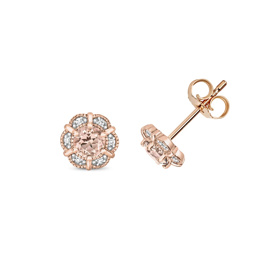 Diamond Stud Earrings 9ct Rose Gold Ladies with Morganite - 7mm*7mm - Image 1 of 1