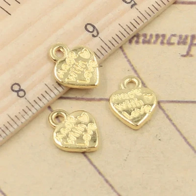Berloques de coração 30 peças 12x10 mm feito com amor pingente de bronze faça você mesmo para fazer joias - Imagem 1 de 4