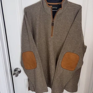 Orvis Pullover Sweater XL Herren braun hellbraun 1/4 Zip Ellenbogen Patch Lederbesatz - Bild 1 von 5