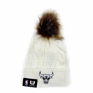 Chicago Bulls Faux Fur Winter Beanie Hat Womens NBA Fan Gear Gift Cream Brown - Picture 1 of 7