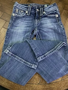 Girls Size 8 Miss Me Dark Wash Boot Cut Jeans - Picture 1 of 5