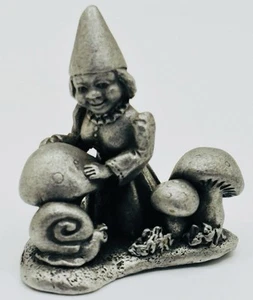 E VINCENT GALLO 1988 Lady Gnome with Snail & Mushrooms, Pewter Figurine - Picture 1 of 9