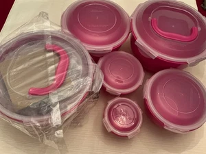 Lockn Lock Nestable Tulip Bowls 5 PC Set W/ Lids Microwave Safe Pink New - Picture 1 of 4