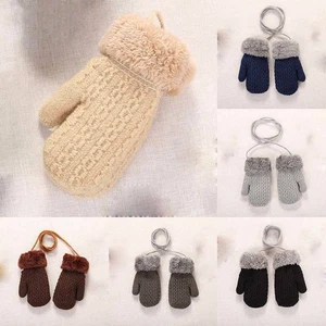 String UKX with Neck Toddler Baby Boys Mittens Gloves Warm Knitted Girls Winter - Picture 1 of 15