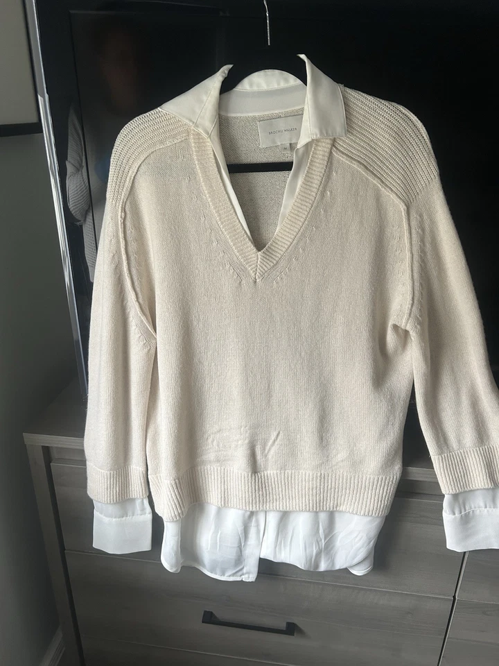 Suéter Brochu Walker M de cachemir blanco roto con base de seda Foto 1 de 4