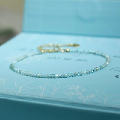 Pulsera delicada de apatita azul cielo natural pulsera curativa de cristal al por mayor Foto 1 de 3