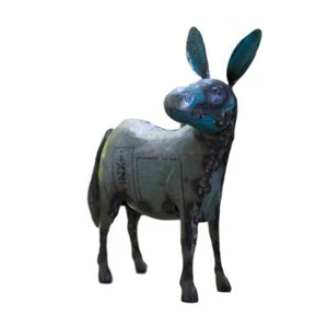 Grande Casale Country Asino Multicolore Rustico Metallo Riciclato Scultura Animale - Foto 1 di 2