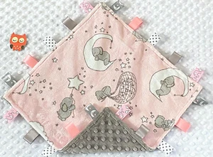 New Double Minky! Elephant Minky & Grey Bubble Minky Tag Taggie Security Blanket - Picture 1 of 1
