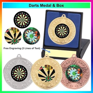 Darts Medal in a Presentation Box + Free Engraved Plate - Free Delivery - Picture 1 of 4