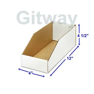 50- 4 X 12 x 4 1/2"" Corrugated Cardboard Open Top Storage Parts Bin Bins Boxes - Picture 1 of 1