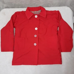 Vintage 70er Kleinkind Frühlingsjacke Handarbeit rot mit kariertem Innenfutter Paddington Style - Bild 1 von 9