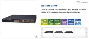 Planet Networking SWITCH Managed PoE SFP mod.SGS-6340-24P4S - Imagen 1 de 12