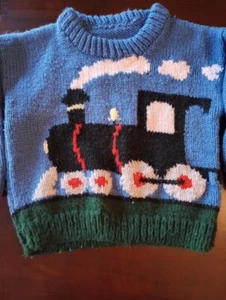 Train Sweater - Boys - Brand New, Handmade.  Sizes 4-10 Available to Order  - Picture 1 of 4