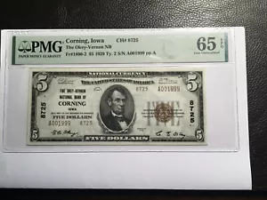 5.00 1929 Type2 National bank note Corning Iowa PMG 65 gem uncirculated EPQ - Picture 1 of 2