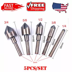 Juego de brocas de taladro de fregadero de 5 flautas de 1/4""-3/4"" de EE. UU. 5 piezas cortador de biselado de contador fregadero - Imagen 1 de 6
