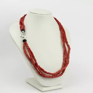 COLLANA LUNGA IN ARGENTO 925 CON CORALLO ROSSO E ONICE FACCETTATO AGLN 0225 - Foto 1 di 3