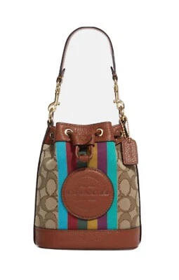 Сумка-ведро Coach Mini Dempsey фирменная жаккардовая с полосой и нашивкой CC318 - Изображение 1 из 4
