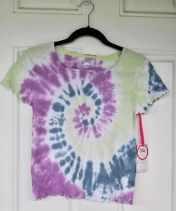 L (12-14) Girls Justice Tie Died Short Sleeve 97% Cotton 3% Spandex Top - Picture 1 of 5