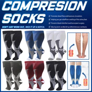 1-2 Pair Compression Socks Womens Mens Knee High Medical Anti Fatigue Stockings - Picture 1 of 30