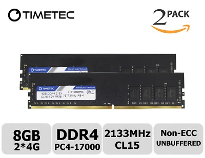 Timetec 2x4GB DDR4 2133MHz PC4-17000 Non-ECC 1.2V 1Rx8 UDIMM Desktop Memory RAM - Image 1 of 4