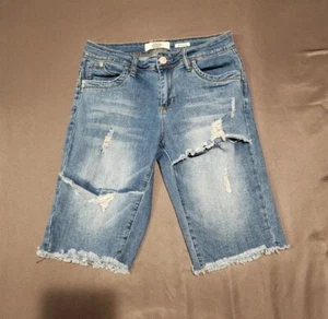 Wanna Betta Butt? Denim Distressed/Destroyed Bermuda Cuttoff Shorts - Picture 1 of 10