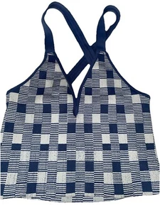 Sujetador deportivo Free People Movement XS azul gris yoga a cuadros - Imagen 1 de 6