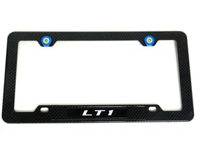 LT1 LT-1 CARBON FIBER LOOK LICENSE PLATE FRAME W/ 4 BLUE WASHERS & BOLTS - Picture 1 of 4