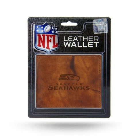 Officially Licensed NFL Seattle Seahawks Leather Billfold Wallet in Brown Cover