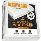 White Heavy Duty Poly Tarp Waterproof Cover Tent Car Boat Cover 12 Mil