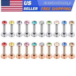 10x Stainless Steel Labret Stud Lip Ring Helix Tragus Earring CZ Gem Jewelry 16G - Picture 1 of 7