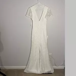 Neu mit Etikett Lulus Your Hand in Mine Maxikleid weiß Spitze Flatterärmel Hochzeit Größe M - Bild 1 von 12