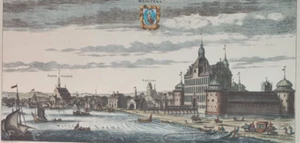 SVEZIA Vadstena Wadstena STAMPA VEDUTA Vista del 1700 Castello van den Aveelen - Foto 1 di 17