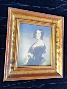 Impresión vintage en papel dama envoltura negra retrato dorado envejecido marco 8,5"x7,5" - Imagen 1 de 7