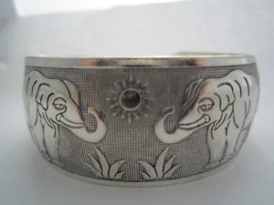 Bracciale Bracciale Pietra Tono Argento Vintage Largo Gioielli Etnici per Donna - Foto 1 di 1