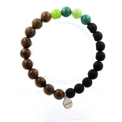 Steine Und Minéraux. Armband Perlen Malachit Aus Kongo +Peridot+Schwarz Onyx M - Bild 1 von 4