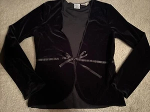 Talbots Kids Stretch Girls Solid Black Velvet Cardigan 12 Long Sleeve Jacket - Picture 1 of 3