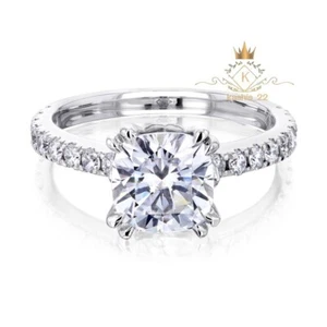 Moissanite Solitaire Engagement Ring Solid 14K White Gold 2 CT Cushion Cut VVS1 - Picture 1 of 7