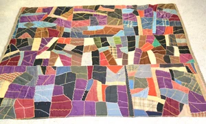 Vintage Crazy Quilt wie abgebildet handgebunden Feder genäht Wolle Seide Anzug 20er/30er - Bild 1 von 20