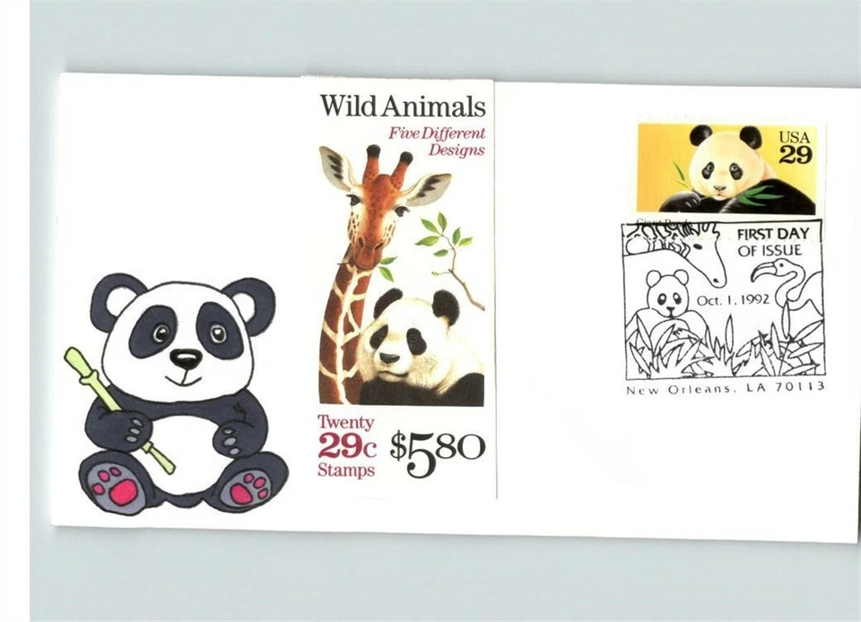 PANDA BEAR, Hand painted First Day of Issue, # 1 of 1 made! Wild Animals - Image 1 of 1