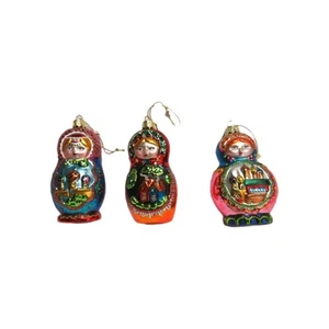 Russian Nesting Doll Glass Ornaments Set Of 3 SMITHSONIAN INSTITUTION 5" Tall - Picture 1 of 7