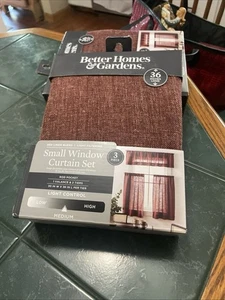3-Piece SET Better Homes & Gardens 30by36 Small 2 Window Curtains 1 Valance - Picture 1 of 6