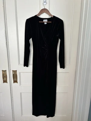 Vintage Y2K Robbie Bee Velvet Maxi Dress Womens Size 6 Black Whimsigoth Vamp - Image 1 of 4