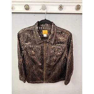 Ruby Rd Jacket Womens 14 Brown Reptile fur Full Zip Cropped Casual Fun - Picture 1 of 8